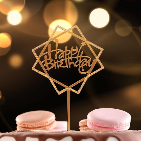 Topper "Happy Birthday", with rhinestones, gold color-1