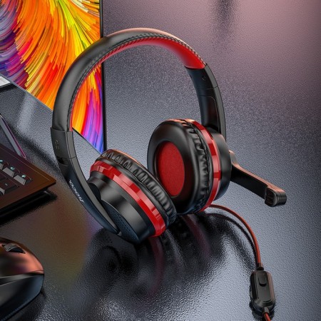 Hoco W103 headphones, gaming, invoices, microphone, 3.5 mm, 1.2 m, black and red-3