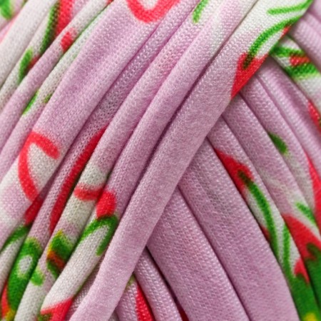 Knitted yarn 95% cotton, 5% Elastan "Lentino Print" 100 g 30 m flowers on pink-3