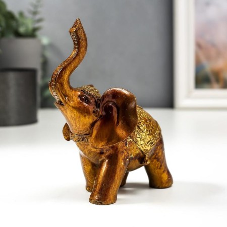Polystone souvenir "Elephant in the Golden Popone with Patterns" Lacu 13x11x6.8 cm-2
