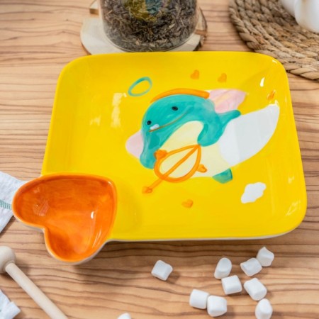 Ceramic square dish with sauce "Cupid Dino", 23.5 × 23 cm, yellow color-4