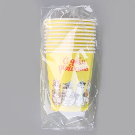 A one -time paper glass "Happy Birthday", Kitty, 250ml-3
