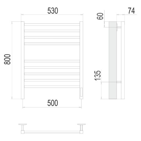 Terminus heated towel rail "Sicily" P8, 500x800 mm, Dimmer, Black Muars-3