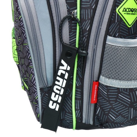 School backpack 40x33x15cm, ergonomic back, Across 410, gray/green-9