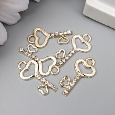 Decor for creativity Metal "Key with hearts" gold, rhinestones 2.5x1.2 cm-2