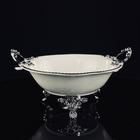 Deep dish with Lenardi Atlantis handles, on legs, porcelain, d = 25 cm