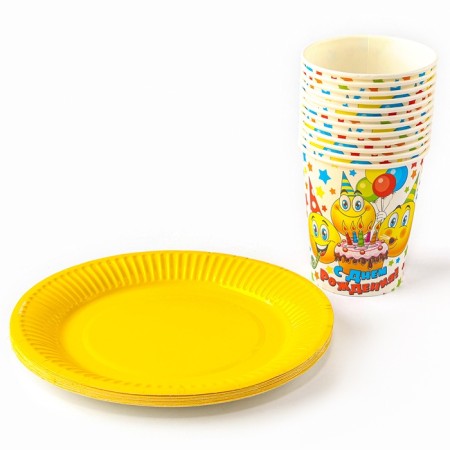 A set of paper utensils "Smiles", 12 glasses, 12 plates-1
