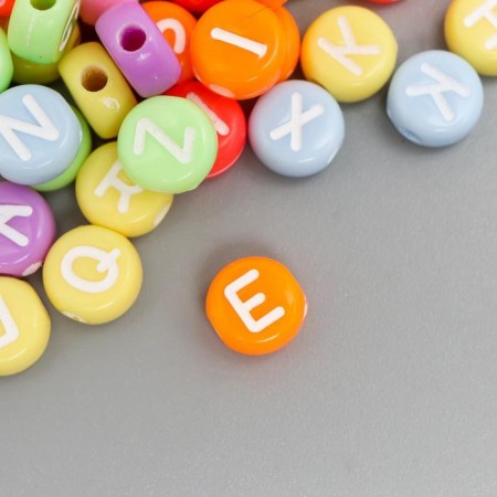 Beads for creativity plastic "Bright circles with letters" set of 20 g 0.4x0.7x0.7 cm-2