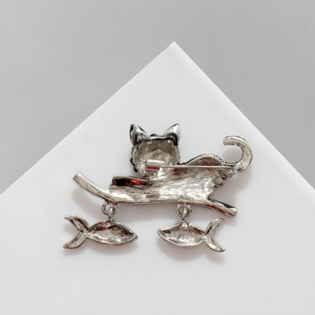 Brooch "Kit" with a catch, the color is black-green in silver-1
