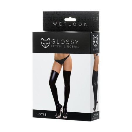 Stockings Glossy, Wetlook, Black Color, size XL-3