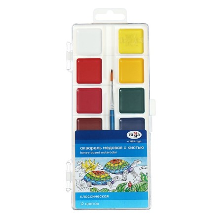 Watercolor 12 colors Gamma "Classic", honey, with a brush, plastic packaging, euro suspension (1009201)