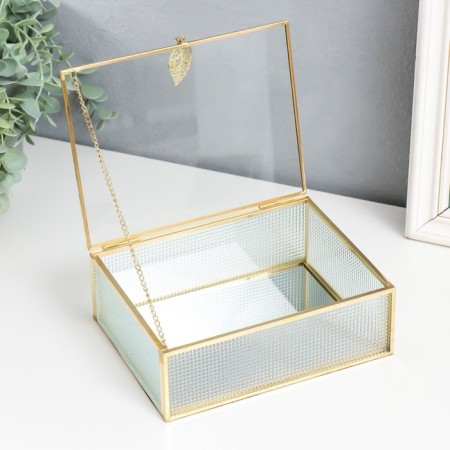 Casket glass with a metal frame "Rectangular. Squares" 18.5x14x6.5 cm-2