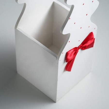 Gift box "Christmas tree" (12*12*42) tree, MDF 6 mm, painted, decorated, white-red-3
