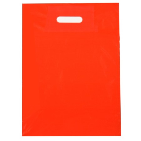 Polyethylene package with a cut handle, red 30-40 cm, 30 μm
