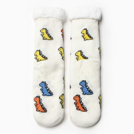 Women's socks with fur, white color/dinosaur, size 36-40-2