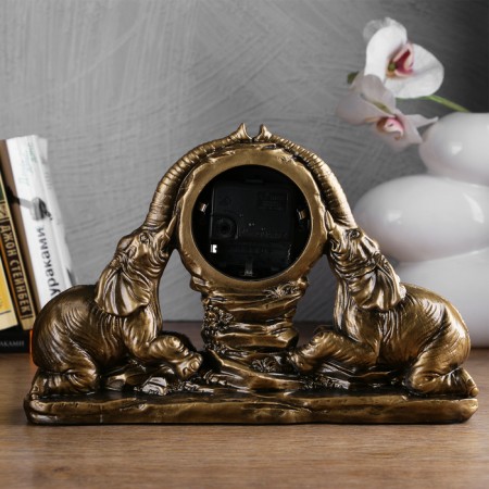 Two elephant watch clock, 30 x 20 x 7 cm, d-6.5 cm, gold-2