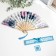 Fan bamboo, textile h = 21 cm bend, with a brush "flowers" in a box, blue