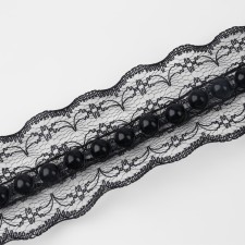 Ryush lace, with beads, 40 mm, 4.5 ± 0.5 m, black color