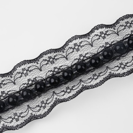 Ryush lace, with beads, 40 mm, 4.5 ± 0.5 m, black color
