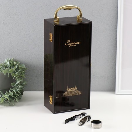 Casket Wood for a bottle "Corona - Crown and Lions" Dark Tree 3 objects 15x11x35 cm