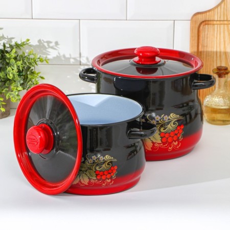 Set of pots "Ryabinka", 2 items: 4/5.5 l, enameled covers, induction-1