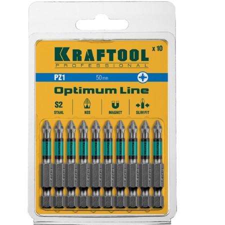 Bits Kraftool Optimum Line 26124-1-50-10, E 1/4 ", 50 mm, 10 pcs., PZ1-1