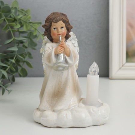 Souvenir Polystone Light "Angel with a pipe at a candle on a cloud" Squeezes 7.3x10x14 cm-1