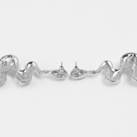 Earrings Metal "Shine" wave mini, color silver-2