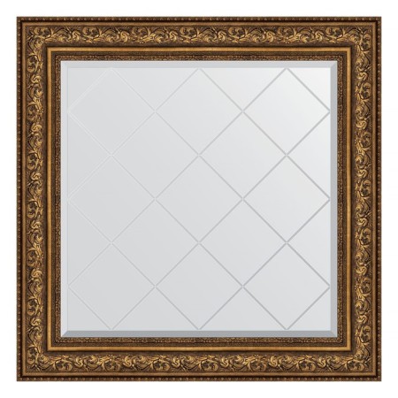 Mirror with engraving in the baguette frame, vignette aged bronze 109 mm, 90x90 cm