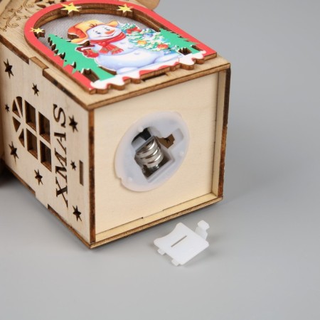 Christmas tree toy "House with a snowman", from batteries, a glow of warm white-3