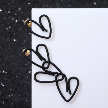 Earrings Metal "hearts" asymmetry, black color-1