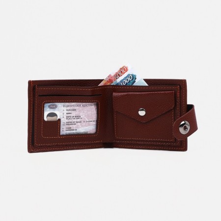 Male purse on a magnet, department for bills, for maps, brown color-3