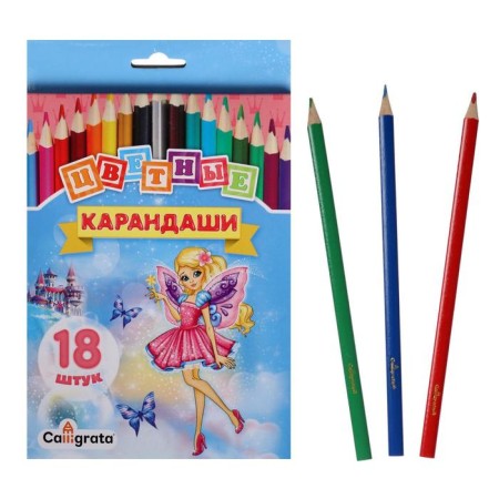 Pencils 18 flowers "princess", wooden building, triangular
