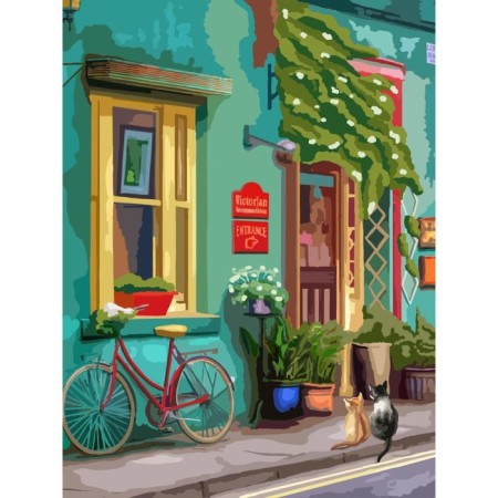 Diamond mosaic with a complete filling on the subframe "Cozy street", 30 × 40 cm-1