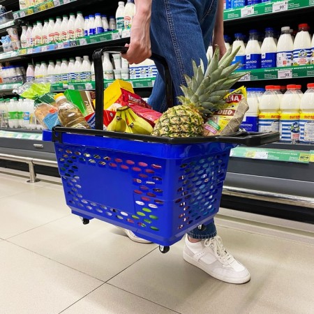 Basket-tella on 4 wheels are plastic, 28 l, with 2 plastic handles, blue color-3