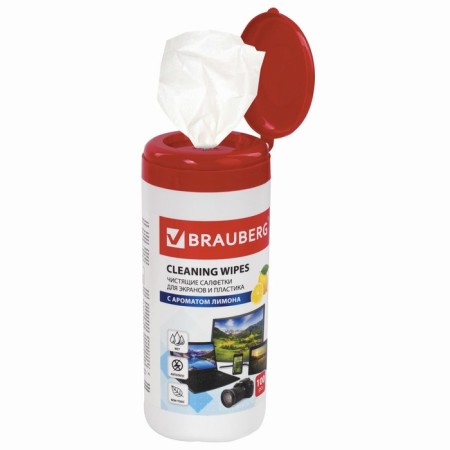Cleansing napkins for screens and plastic, universal, “lemon”, in the tube 100 pieces, wet-1