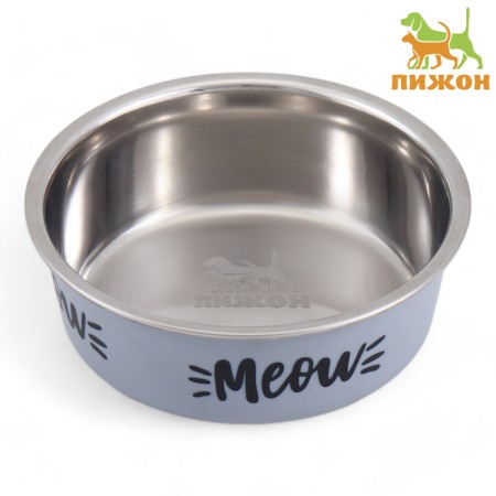 Bowl with silicone base "meow", gray, 300 ml