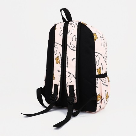 Youth backpack from textiles, external pocket, beige color-3