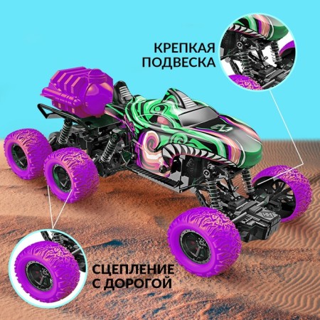 Radio -controlled jeep Monster, 1:16, smoke effect, light effects, works on the battery, green color-4