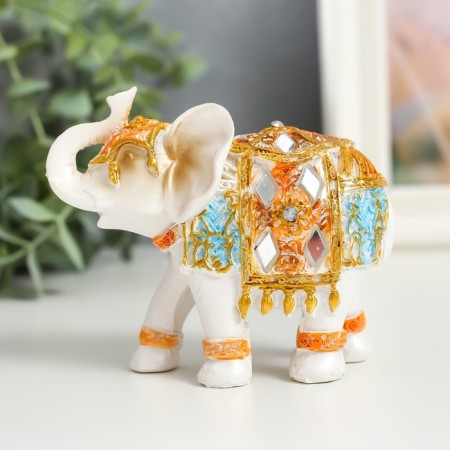 Polystone souvenir "White Elephant in the Golden Popone with blue inserts" MIX 9.5x5x7 cm-1