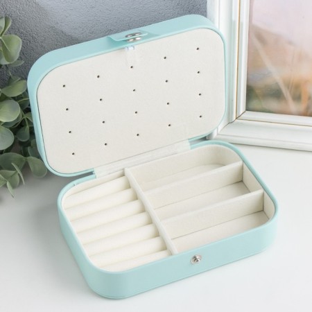 Casket to the leatherette for jewelry "Matte surface" turquoise 16x11x5 cm-2