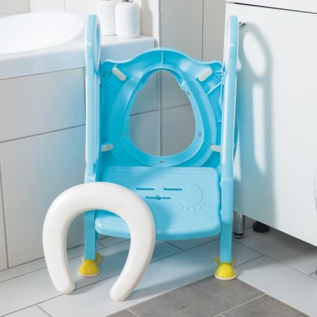 Children's lining - a seat on the toilet with a step, with a soft seat, blue color-5