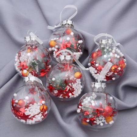 Set of balls Plastic D -6 cm, 6 pcs "Ice - stars in the snow" Transparent