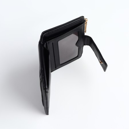 Women's wallet on the button, black color-4