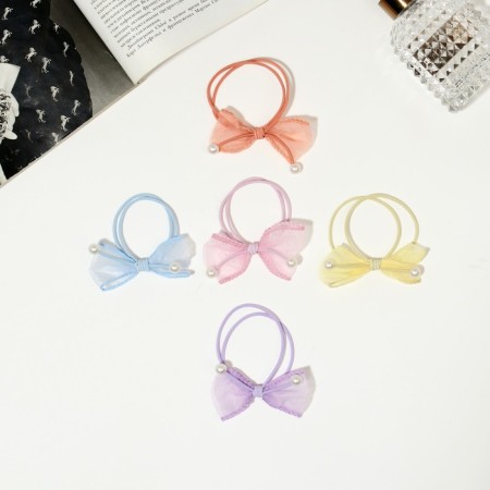 Hair elastic band "MIA" bow beads, 5 cm, mix-1
