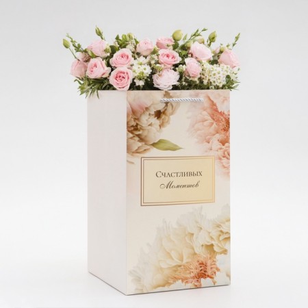 Carrying for flowers with a liner, "happy moments", with handles, 20 x 20 x 35 cm-1