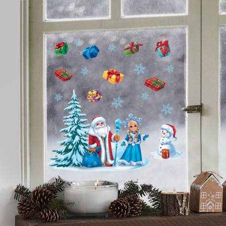 Santa Claus and Snow Maiden windows, reusable, 33 x 50 cm, New Year-2