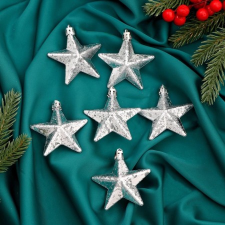 Christmas tree decoration "Stars Grace" (set 6 pcs) 6x6 cm, silver