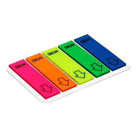 Bookmarks with adhesive edge plastic 12x45 mm, Erichkrause "Neon", 125 sheets 5 colors-1