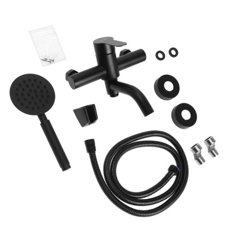 Bath mixer Zein Z3491, curved spout, shower set, stainless steel, black-11